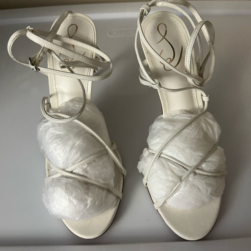 NWOB Sam Edelman Sareena White Strappy Leather Heel Sandals Size 9.5 - Picture 6 of 11